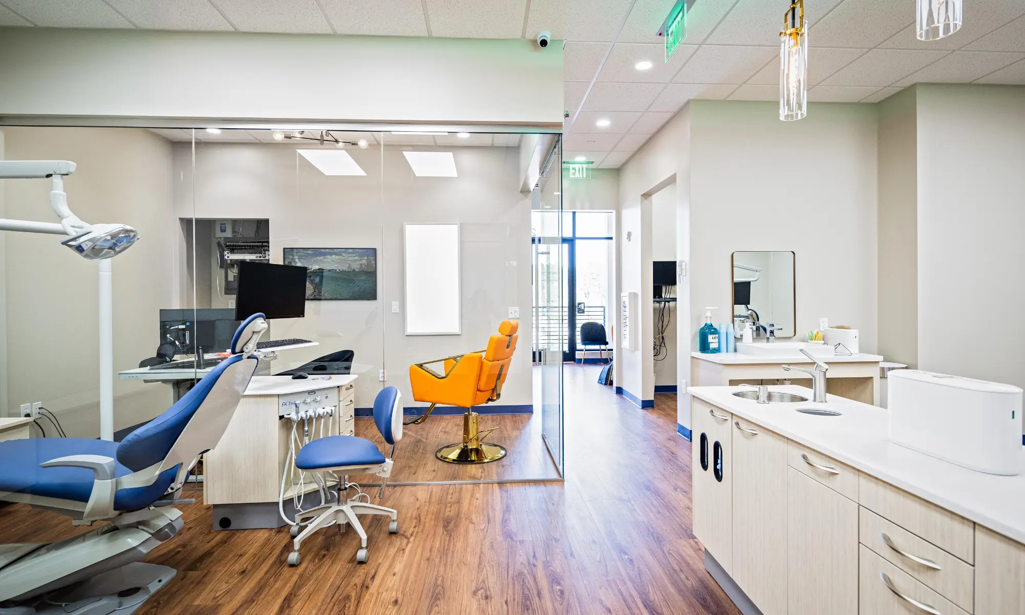 At Happy Smiles Orthodontics in St. Augustine FL, close-up view of consultation and diagnostic area with advanced orthodontic technology and exam chairs focused on overbite care.